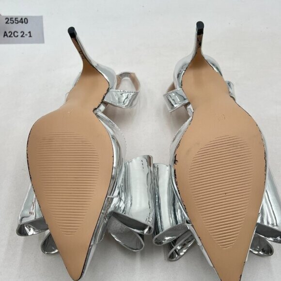 FOWT Silver Bow Pointed Toe Pumps High Heel Slingbacks Slip on Elegant Shoes - Picture 7 of 8